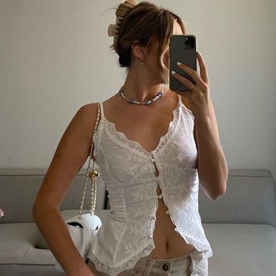 महिलाओं की शैली अमेरिकन स्पाइस गर्ल फीता फीता सेक्सी वी-गर्दन cardigan buckle halter छोटे वेस्ट टॉप